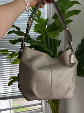 Coach Metallic Taupe Pebbled Leather Shoulder Bag